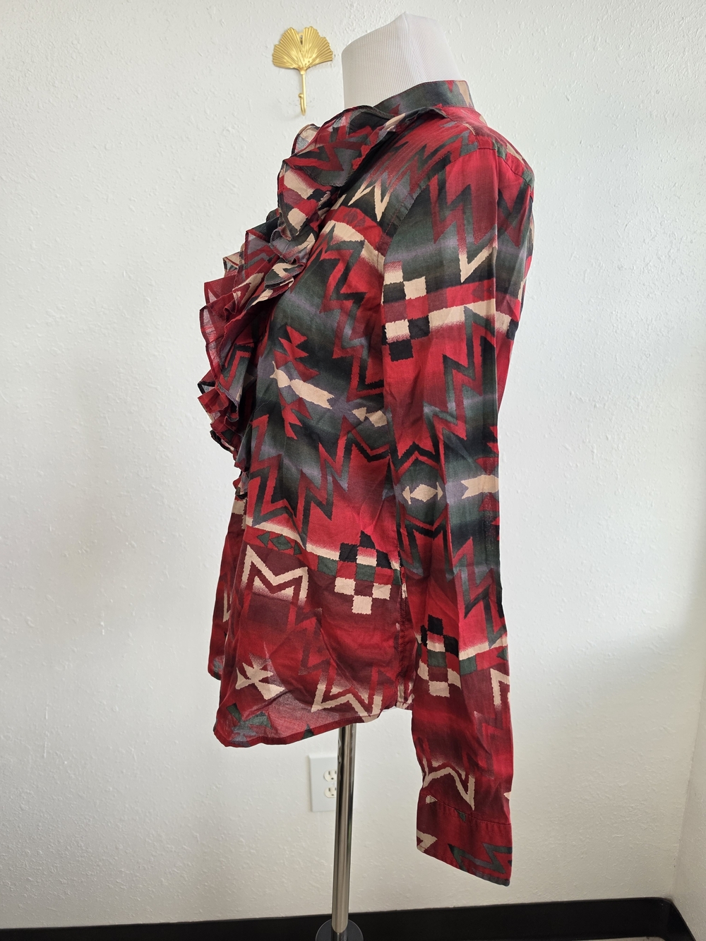 Lauren Ralph Lauren Western Aztec Ruffle Button Down Shirt S - Picture 7 of 9